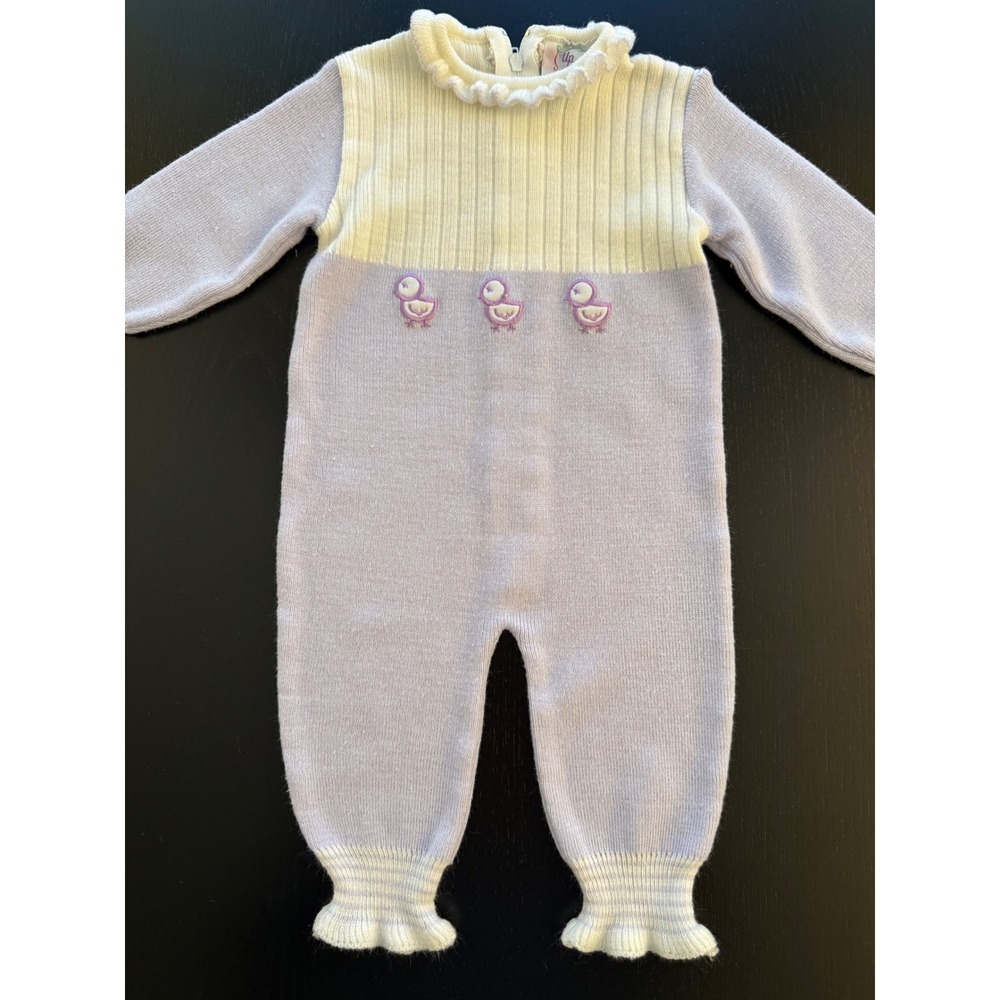 Up Scale Baby Chick Romper Size 0-6 Months Lilac/Cream Knit Long Sleeve